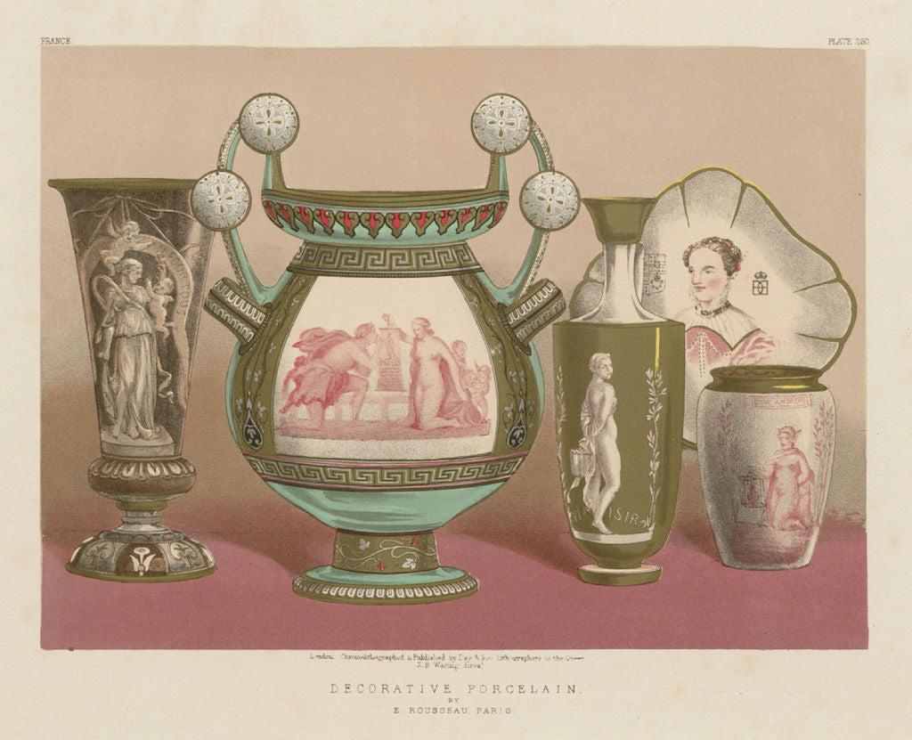 INTERNATIONAL EXHIBITION. Decorative porcelain - E Rousseau, Paris 1862 print